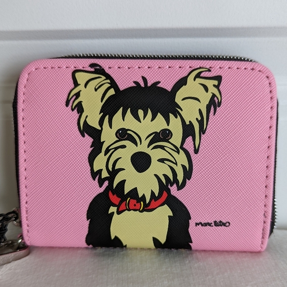 marc tetro Yorkie Wallet Wristlet Zip Around PVC Saffiano Pink Gift Boxed NWT - Picture 3 of 12